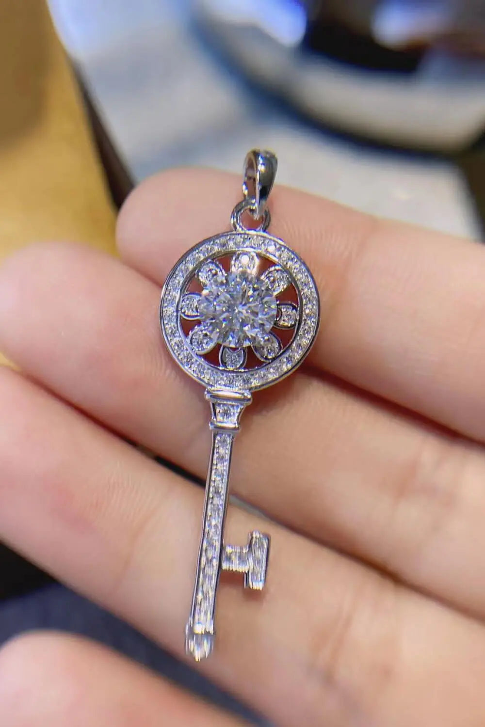 1 Carat Moissanite Platinum-Plated Key Pendant Necklace - GlossiChic Collection Silver / One Size GlossiChic Collection jewelry