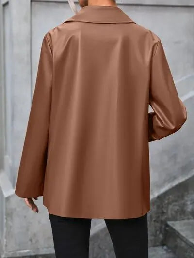 Pocketed Button Up Collared Neck Blazer - GlossiChic Collection Chestnut / S GlossiChic Collection apparel