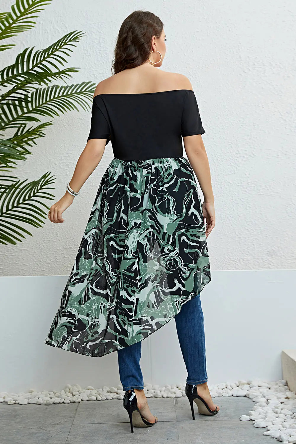Plus Size Off-Shoulder Asymmetrical Hem Dress - GlossiChic Collection Black / 1XL GlossiChic Collection Dresses