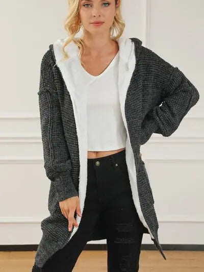 Open Front Hooded Winter Coat with Pockets - GlossiChic Collection Black / S GlossiChic Collection apparel