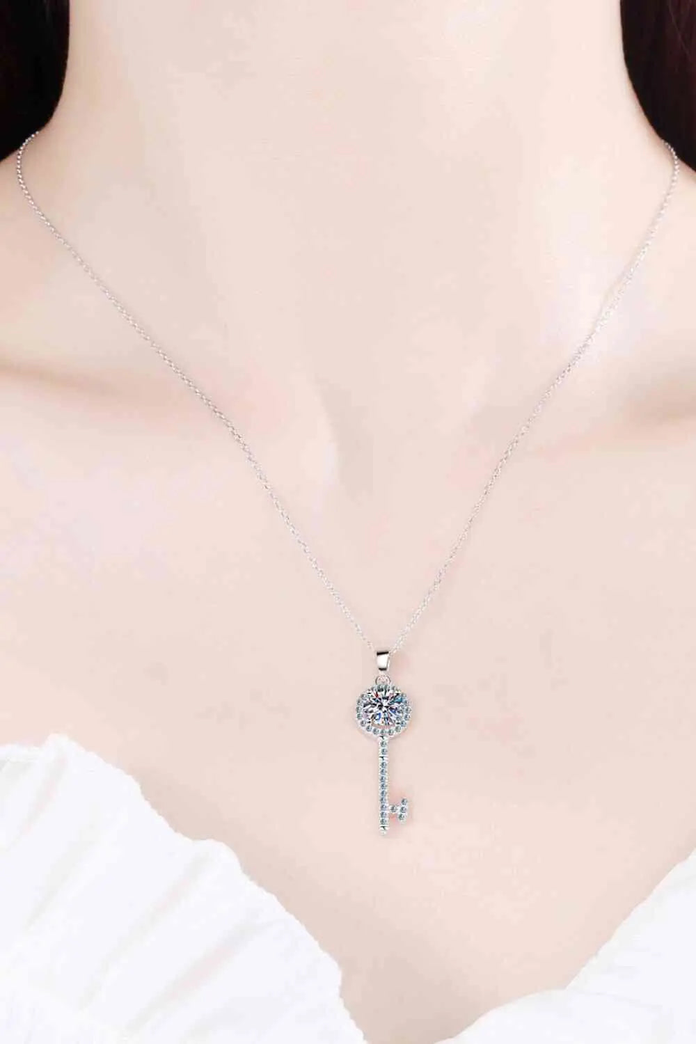 Moissanite Key Pendant Necklace - GlossiChic Collection Silver / One Size GlossiChic Collection jewelry