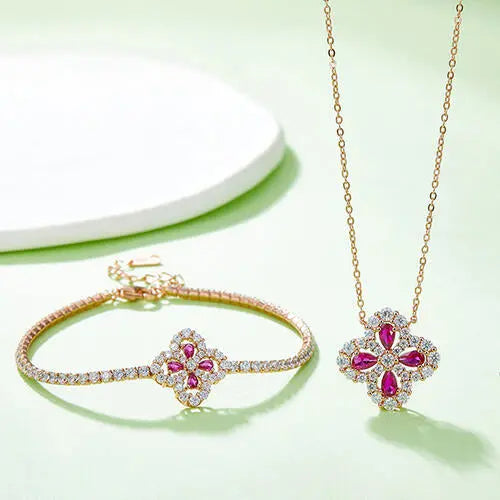 Lab-Grown Ruby 925 Sterling Silver Flower Shape Bracelet - GlossiChic Collection Deep Rose / One Size GlossiChic Collection jewelry