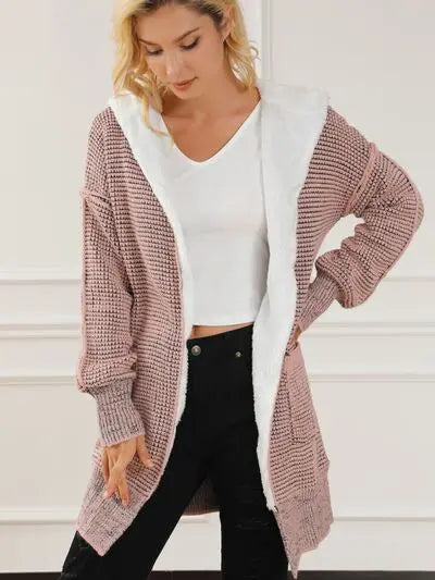 Open Front Hooded Winter Coat with Pockets - GlossiChic Collection Blush Pink / S GlossiChic Collection apparel