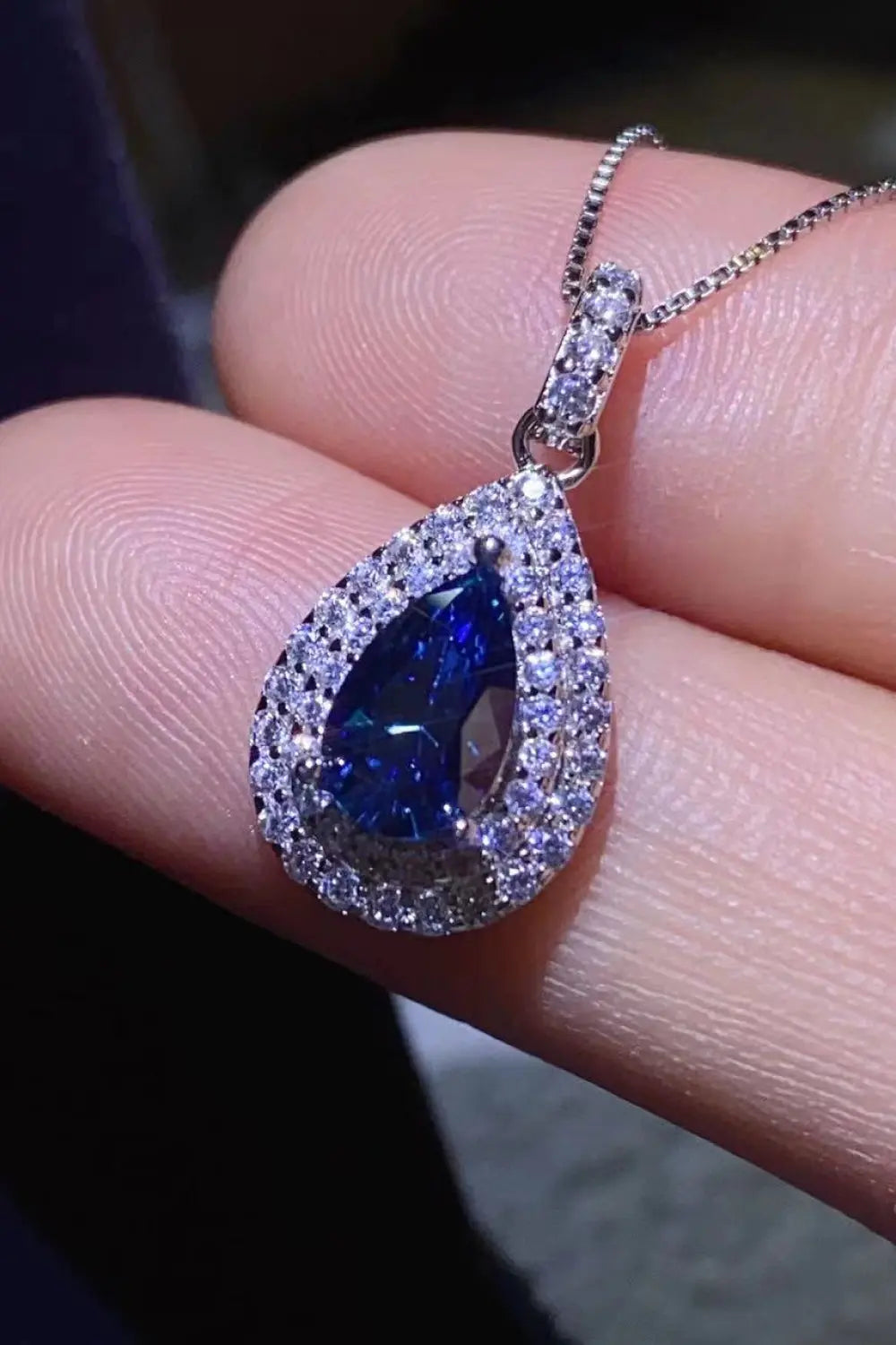 2 Carat Moissanite Teardrop Pendant Necklace - GlossiChic Collection Blue / One Size GlossiChic Collection jewelry
