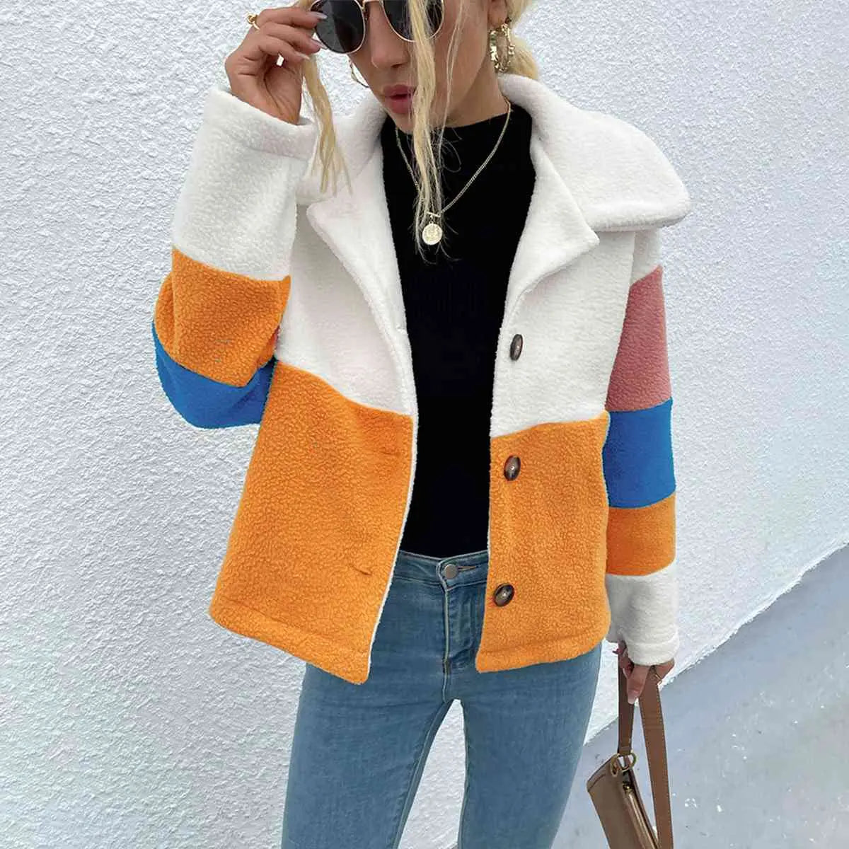 Color Block Button Down Collared Jacket - GlossiChic Collection Mustard / S GlossiChic Collection apparel