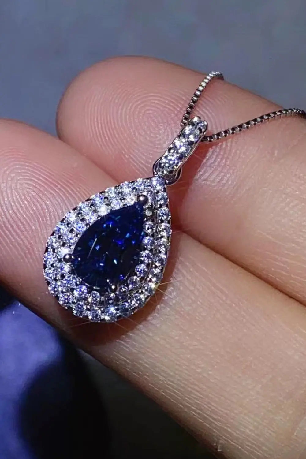 2 Carat Moissanite Teardrop Pendant Necklace - GlossiChic Collection Blue / One Size GlossiChic Collection jewelry