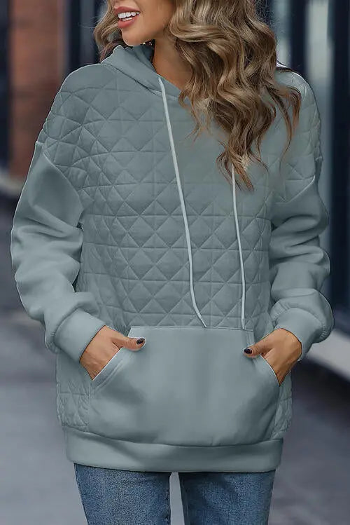 Drawstring Long Sleeve Hoodie with Pocket - GlossiChic Collection French Blue / S GlossiChic Collection apparel