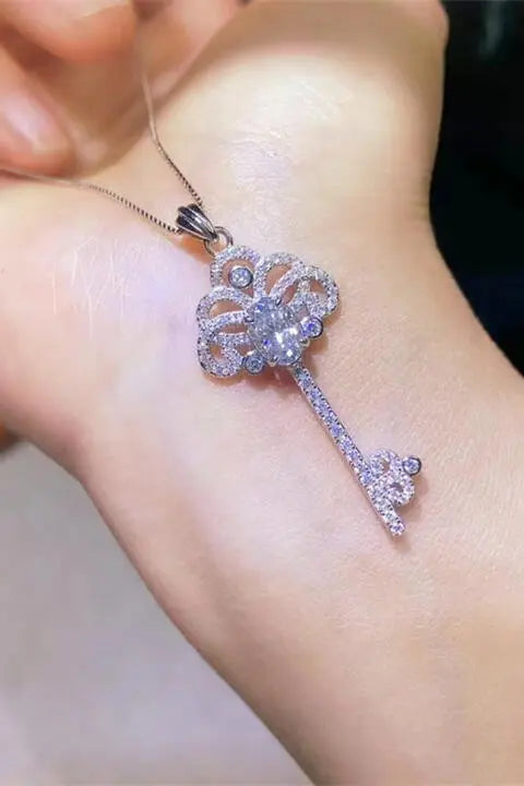 1 Carat Moissanite Key Pendant Necklace - GlossiChic Collection Silver / One Size GlossiChic Collection jewelry