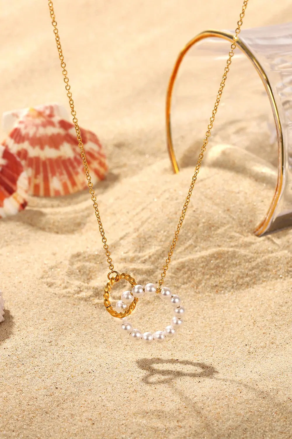 Pearl Hoop Link Pendant Necklace - GlossiChic Collection White/Gold / One Size GlossiChic Collection jewelry