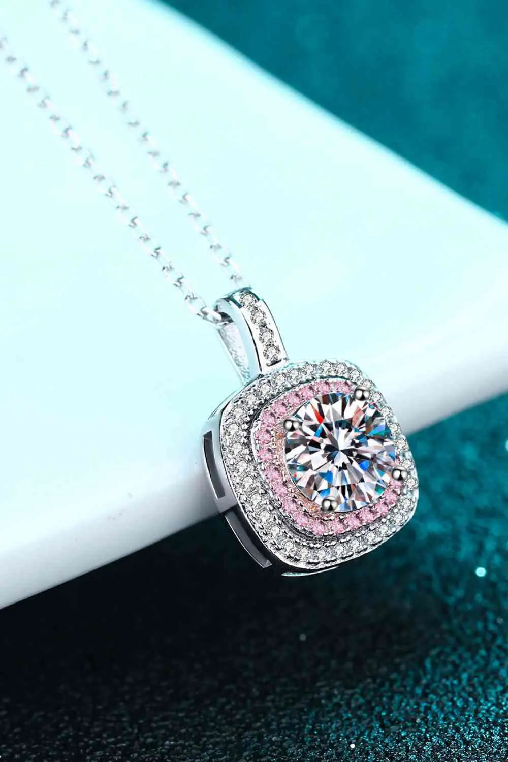 Moissanite Geometric Pendant Necklace - GlossiChic Collection Silver/Pink / One Size GlossiChic Collection jewelry