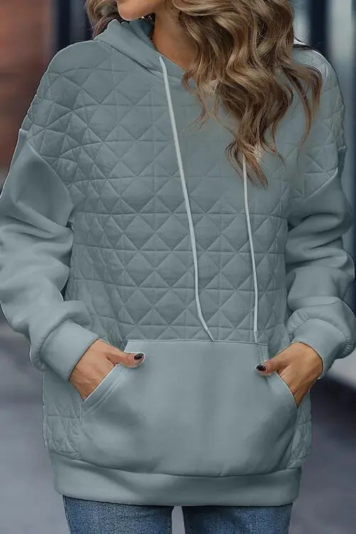 Drawstring Long Sleeve Hoodie with Pocket - GlossiChic Collection French Blue / S GlossiChic Collection apparel