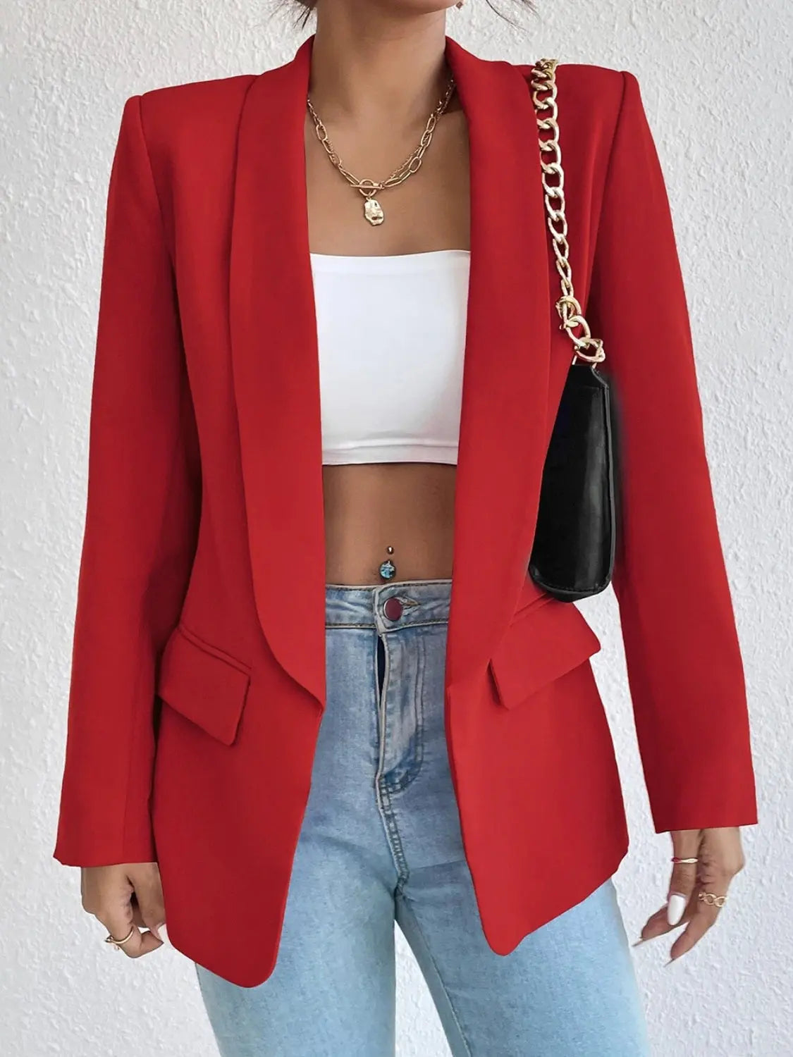 Shawl Collar Long Sleeve Blazer - GlossiChic Collection Deep Red / S GlossiChic Collection Blazer & Cardigan