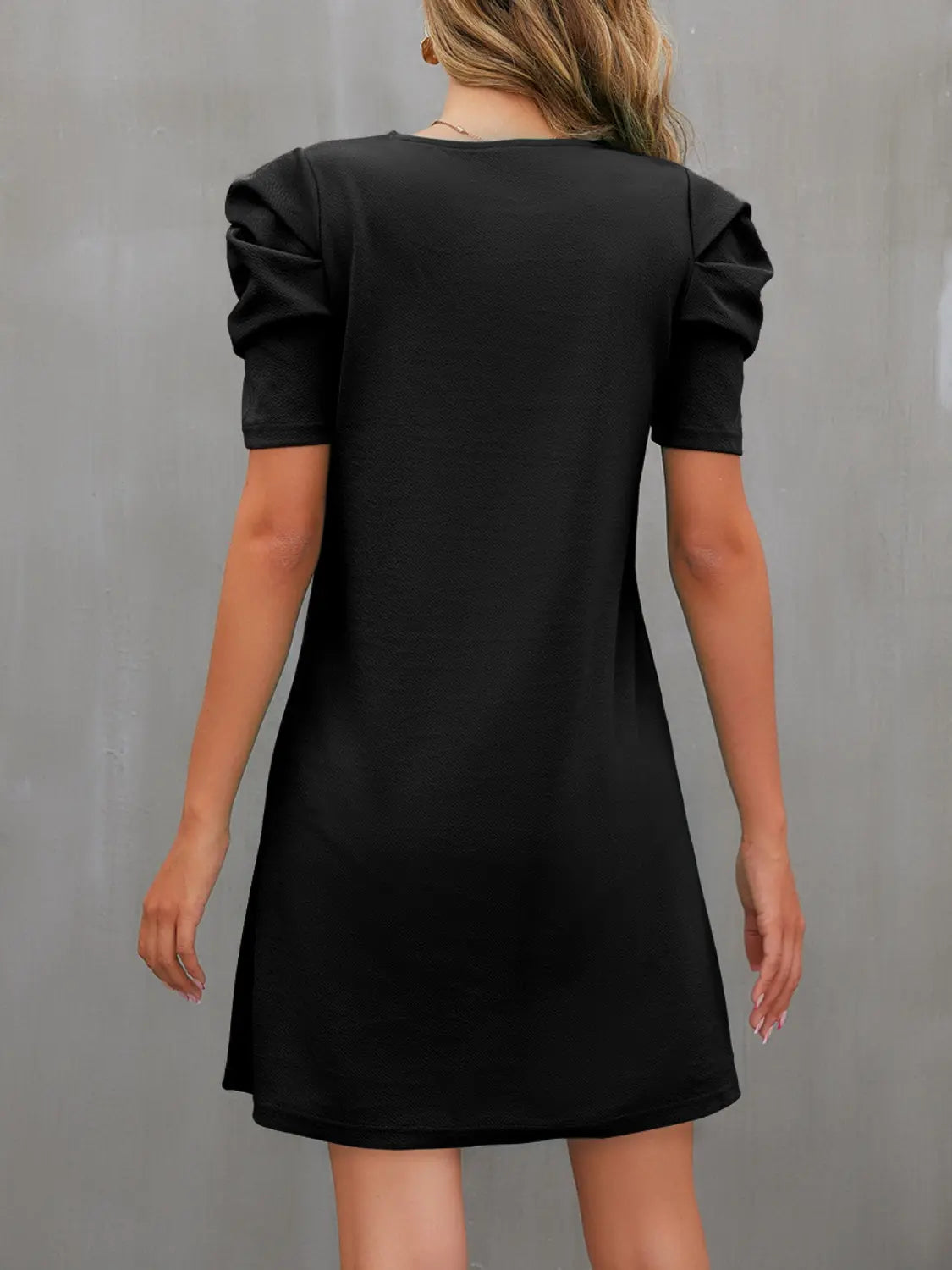 Round Neck Puff Sleeve Mini Dress - GlossiChic Collection Navy / S GlossiChic Collection Dresses