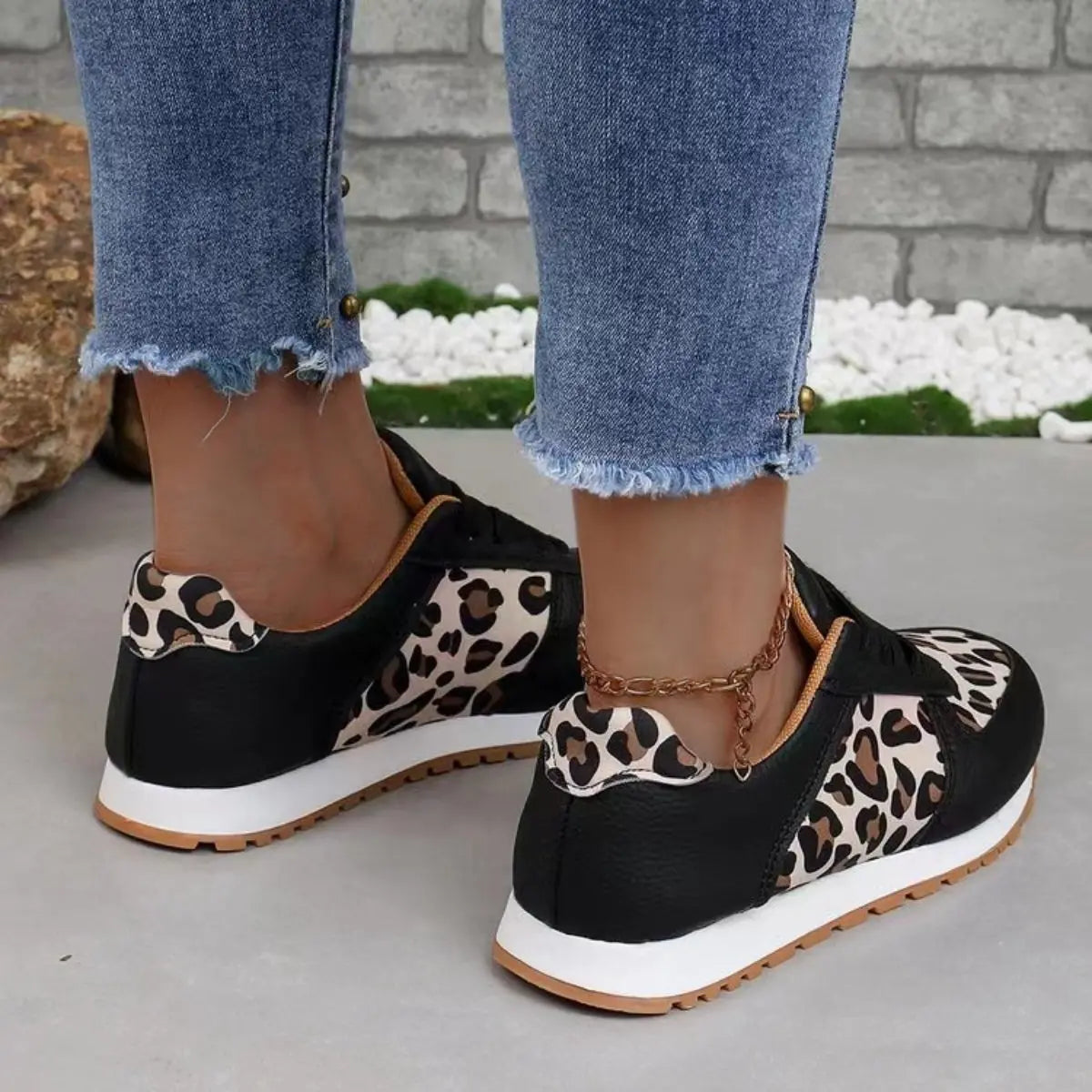 Tied Printed PU Leather Athletic - GlossiChic Collection Black / 36(US5) GlossiChic Collection Shoes & Accessories
