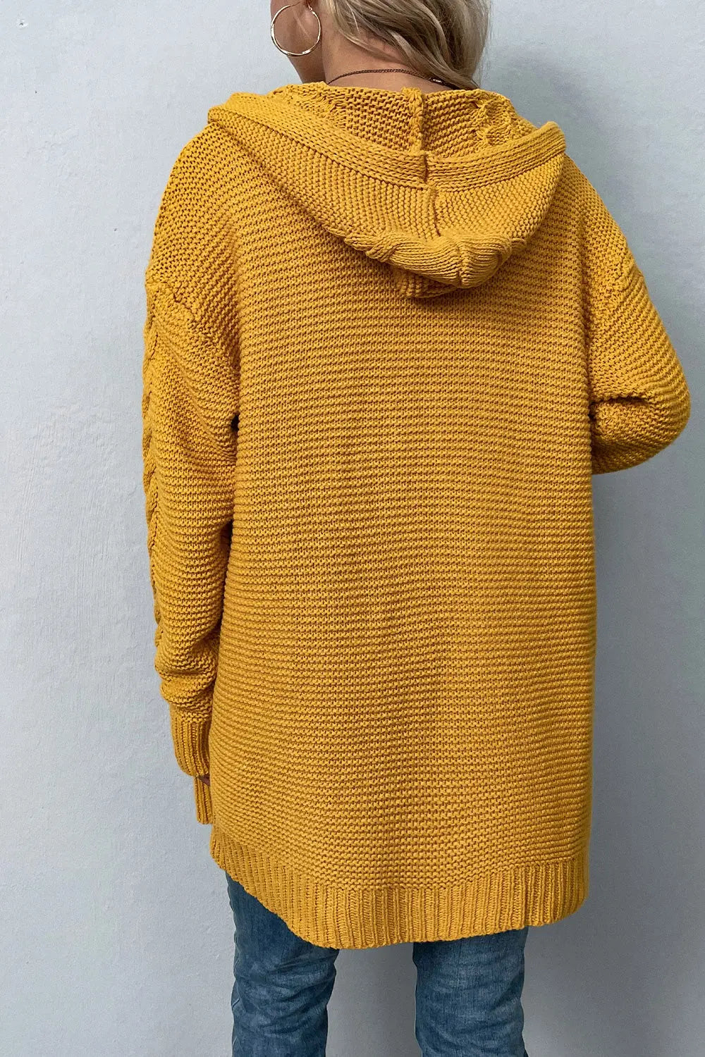 Cable-Knit Dropped Shoulder Hooded Cardigan - GlossiChic Collection Charcoal / S GlossiChic Collection apparel