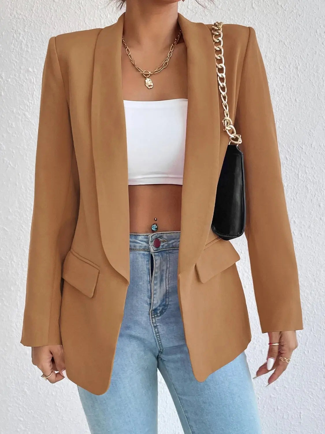 Shawl Collar Long Sleeve Blazer - GlossiChic Collection Hot Pink / S GlossiChic Collection Blazer & Cardigan