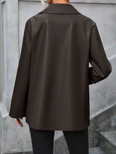 Pocketed Button Up Collared Neck Blazer - GlossiChic Collection Chestnut / S GlossiChic Collection apparel