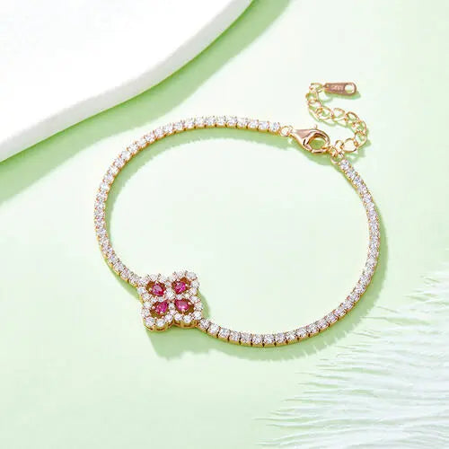 Lab-Grown Ruby 925 Sterling Silver Flower Shape Bracelet - GlossiChic Collection Deep Rose / One Size GlossiChic Collection jewelry