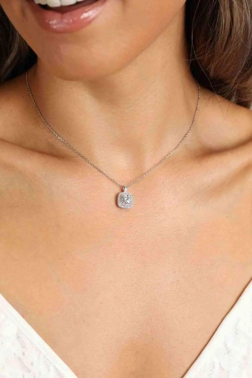 Moissanite Geometric Pendant Necklace - GlossiChic Collection Silver/Pink / One Size GlossiChic Collection jewelry