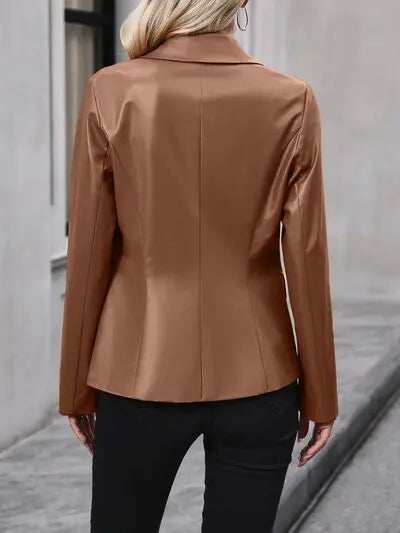 Button Up Collared Neck Blazer - GlossiChic Collection Chestnut / S GlossiChic Collection apparel