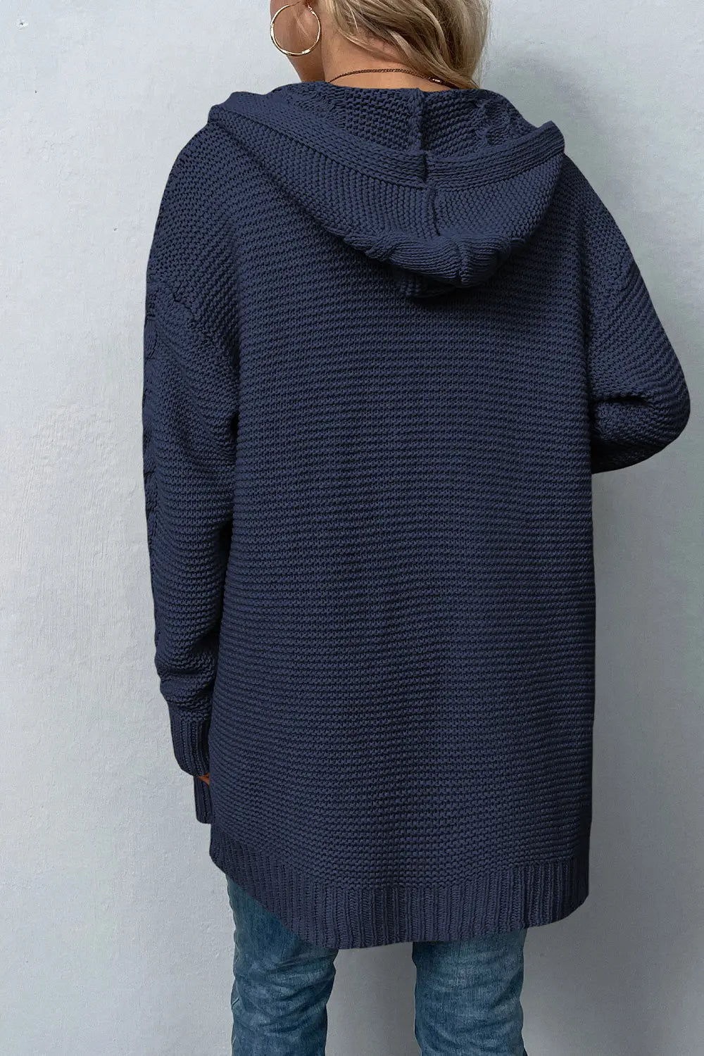 Cable-Knit Dropped Shoulder Hooded Cardigan - GlossiChic Collection Charcoal / S GlossiChic Collection apparel