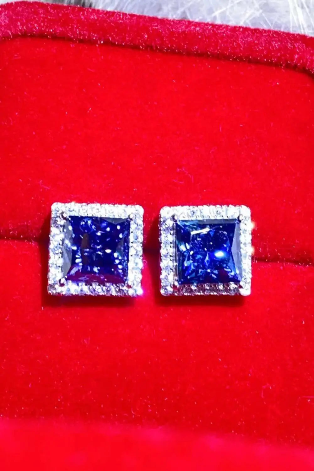925 Sterling Silver 4 Carat Moissanite Square Earrings - GlossiChic Collection Blue / One Size GlossiChic Collection jewelry