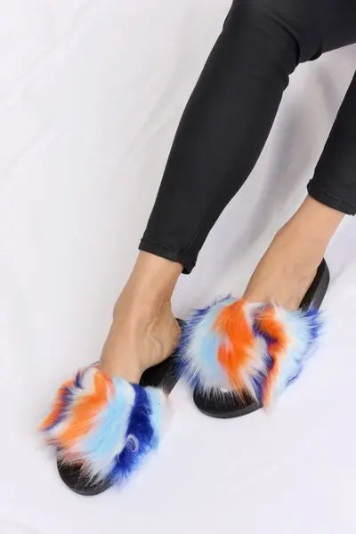Furry Plush Open-Toe Sandals - GlossiChic Collection BLUE MULTI / 5 GlossiChic Collection Shoes & Accessories