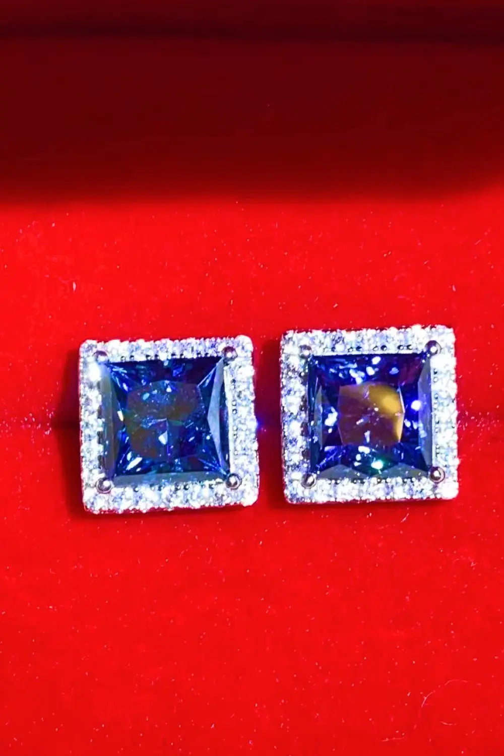925 Sterling Silver 4 Carat Moissanite Square Earrings - GlossiChic Collection Blue / One Size GlossiChic Collection jewelry