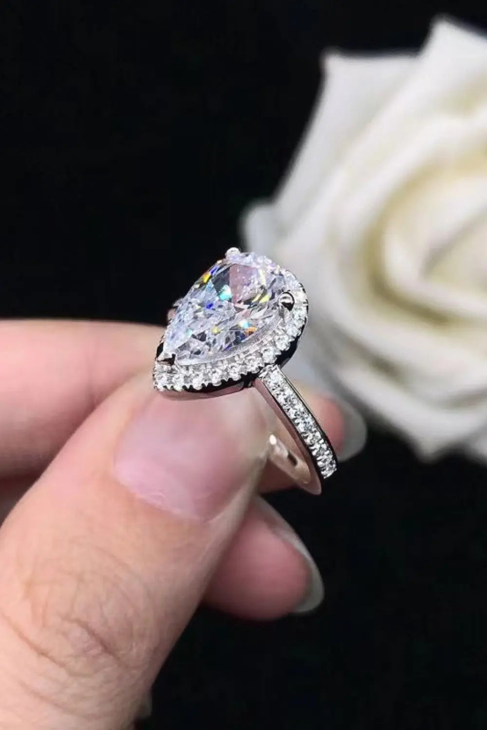 2 Carat Moissanite Teardrop Cluster Ring - GlossiChic Collection Silver / 5 GlossiChic Collection jewelry