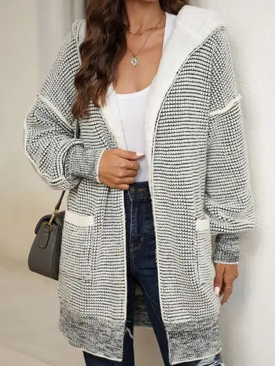 Open Front Hooded Winter Coat with Pockets - GlossiChic Collection White / S GlossiChic Collection apparel