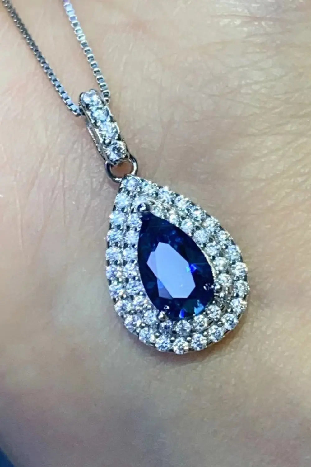 2 Carat Moissanite Teardrop Pendant Necklace - GlossiChic Collection Blue / One Size GlossiChic Collection jewelry