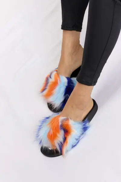 Furry Plush Open-Toe Sandals - GlossiChic Collection BLUE MULTI / 5 GlossiChic Collection Shoes & Accessories