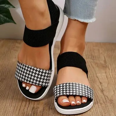 PU Leather Open Toe Low Heel Sandals - GlossiChic Collection Black / 36(US5) GlossiChic Collection Shoes & Accessories