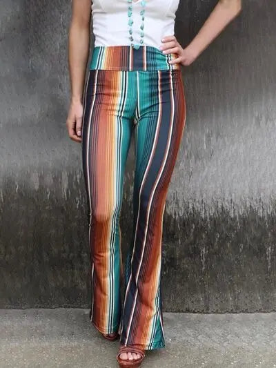 High Waist Striped Bootcut Pants - GlossiChic Collection Multicolor / S GlossiChic Collection Jeans, Pants, & Shorts