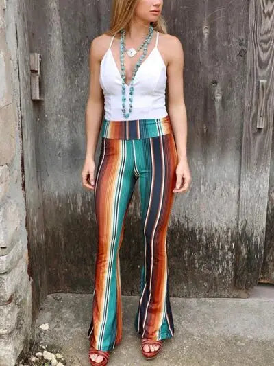 High Waist Striped Bootcut Pants - GlossiChic Collection Multicolor / S GlossiChic Collection Jeans, Pants, & Shorts