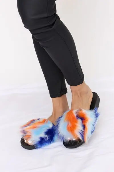 Furry Plush Open-Toe Sandals - GlossiChic Collection BLUE MULTI / 5 GlossiChic Collection Shoes & Accessories