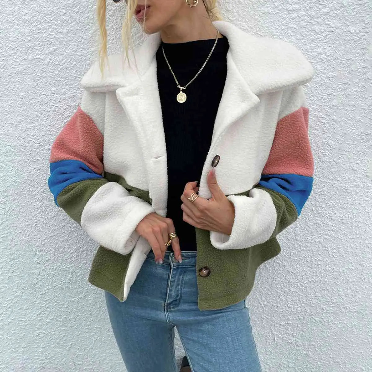 Color Block Button Down Collared Jacket - GlossiChic Collection Moss / S GlossiChic Collection apparel