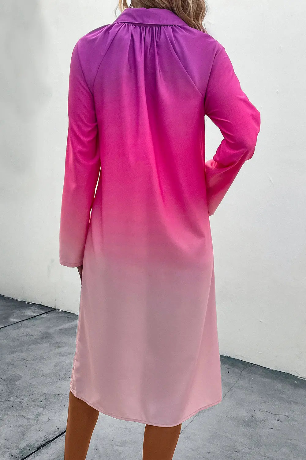 Gradient Long Sleeve Shirt Dress - GlossiChic Collection Hot Pink / S GlossiChic Collection Dresses