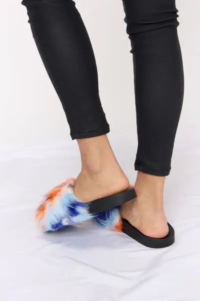 Furry Plush Open-Toe Sandals - GlossiChic Collection BLUE MULTI / 5 GlossiChic Collection Shoes & Accessories