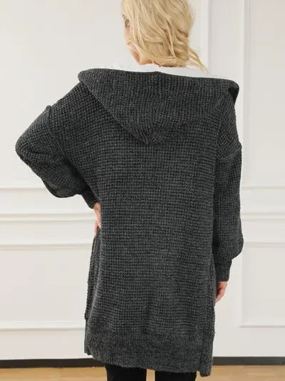 Open Front Hooded Winter Coat with Pockets - GlossiChic Collection Black / S GlossiChic Collection apparel