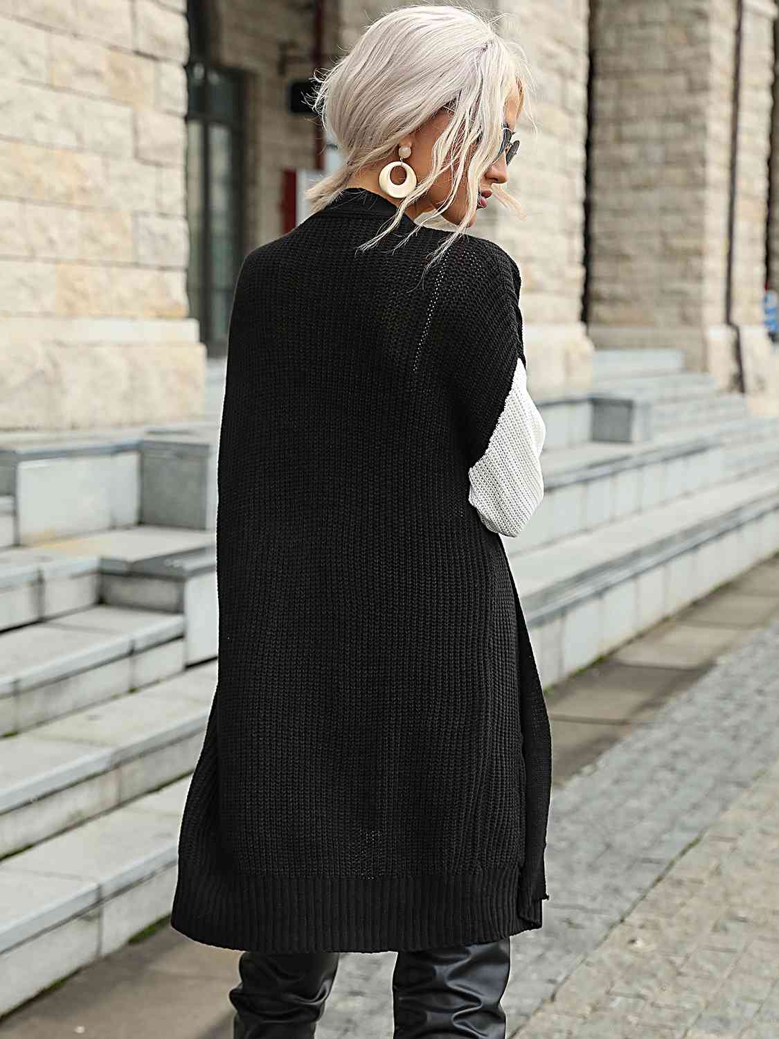 Tricolor Dropped Shoulder Cardigan with Pockets - GlossiChic Collection Black / S GlossiChic Collection apparel