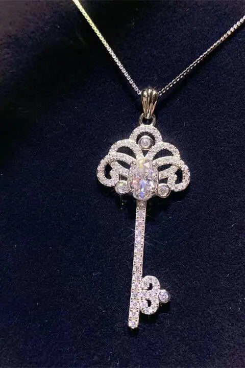 1 Carat Moissanite Key Pendant Necklace - GlossiChic Collection Silver / One Size GlossiChic Collection jewelry