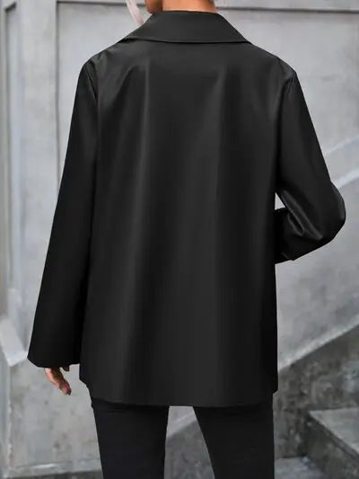 Pocketed Button Up Collared Neck Blazer - GlossiChic Collection Chestnut / S GlossiChic Collection apparel