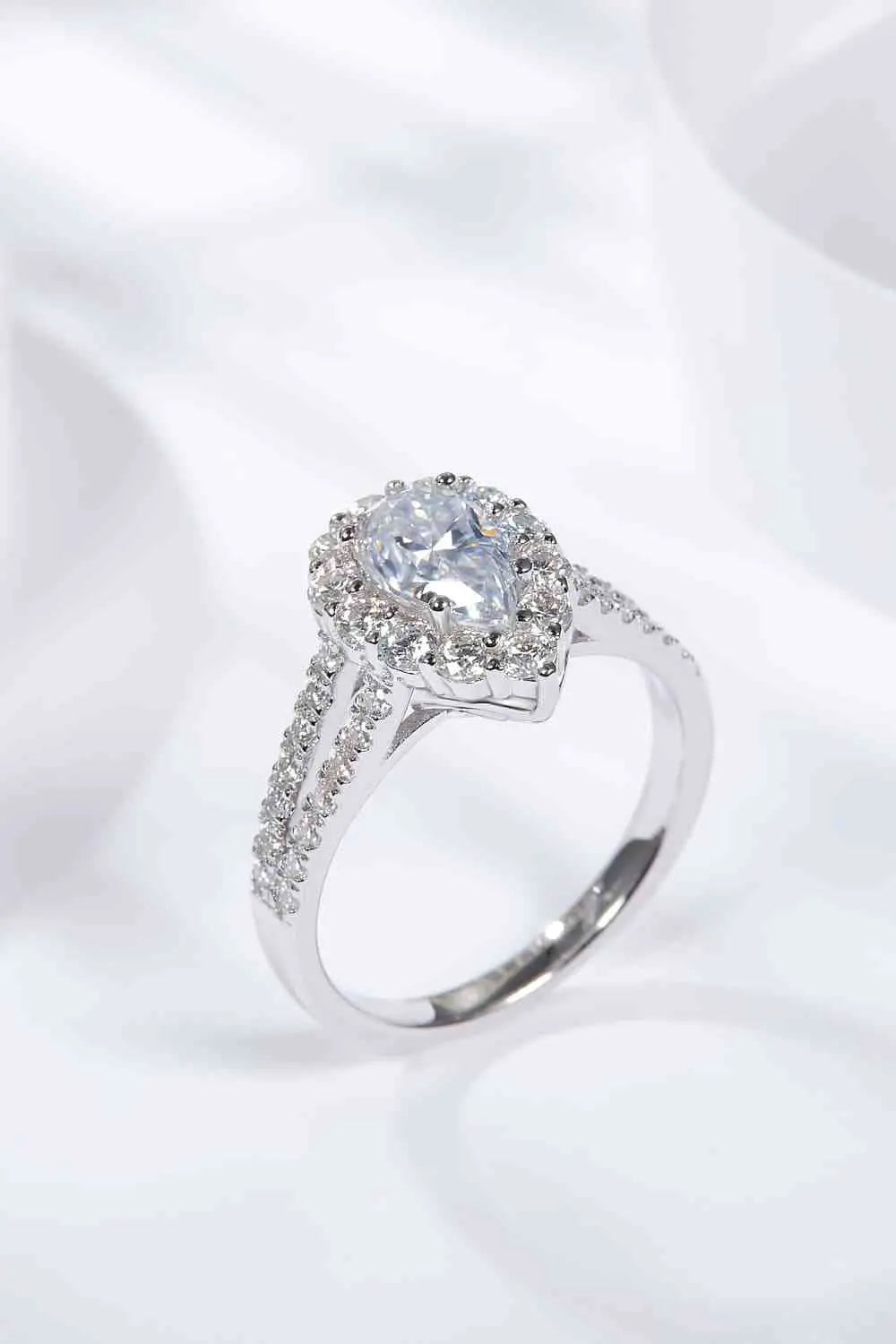 1 Carat Moissanite Teardrop Split Shank Ring - GlossiChic Collection Silver / 5 GlossiChic Collection jewelry