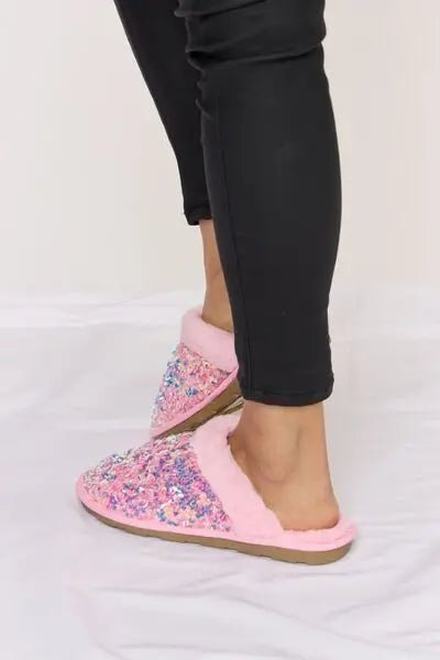 Sequin Plush Round Toe Slippers - GlossiChic Collection PINK / 5 GlossiChic Collection Shoes & Accessories