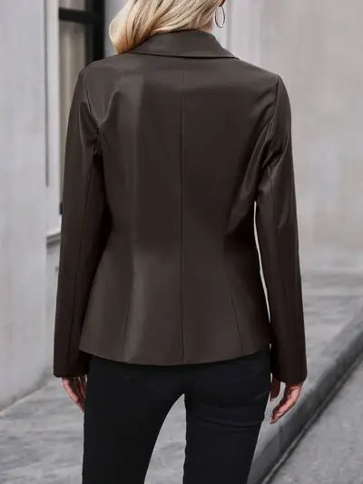 Button Up Collared Neck Blazer - GlossiChic Collection Chestnut / S GlossiChic Collection apparel