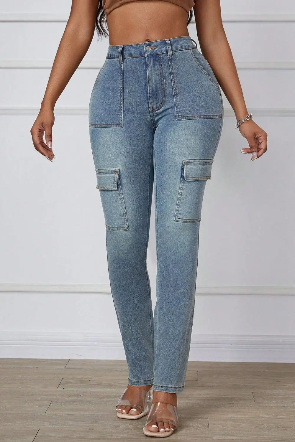 Skinny Jeans with Cargo Pockets Trendsi