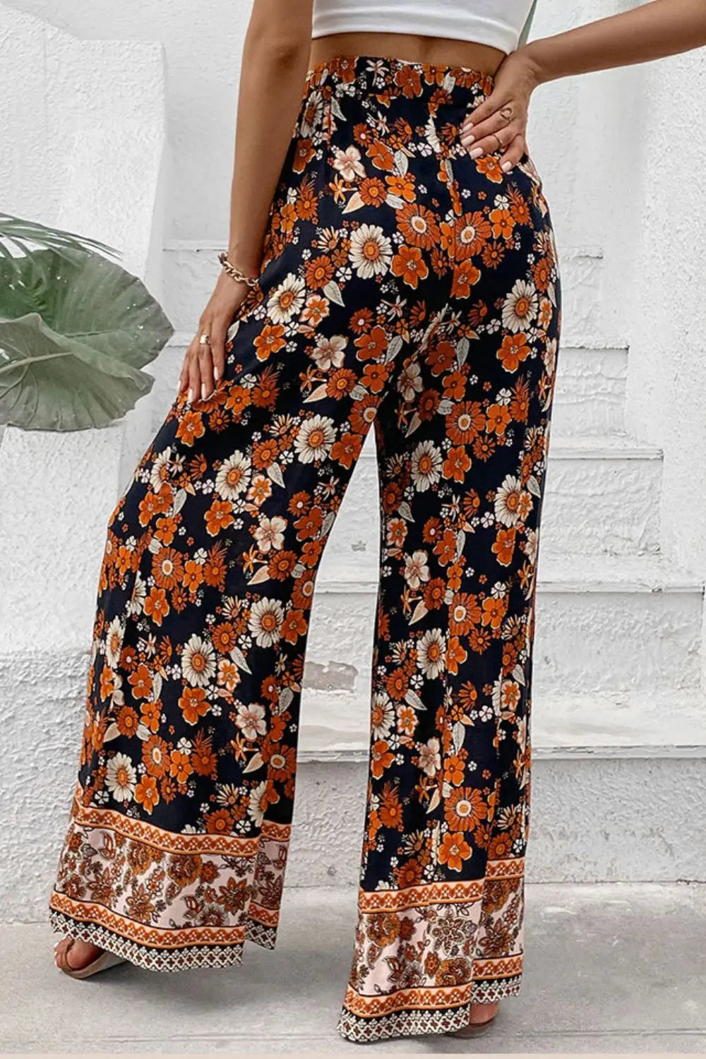 Floral Wide Leg Pants with Pockets - GlossiChic Collection