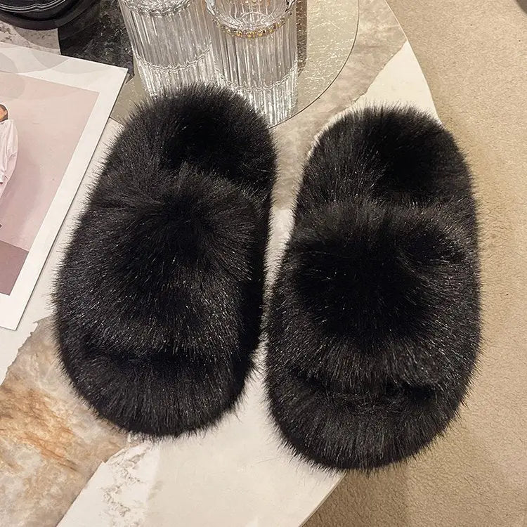 Fuzzy Open Toe Platform Slippers Trendsi