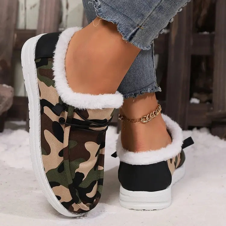 Fuzzy Camouflage Round Toe Boots Trendsi